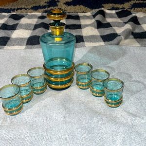 Vintage Bohemian Crystal Czech decanter plus six shot glasses